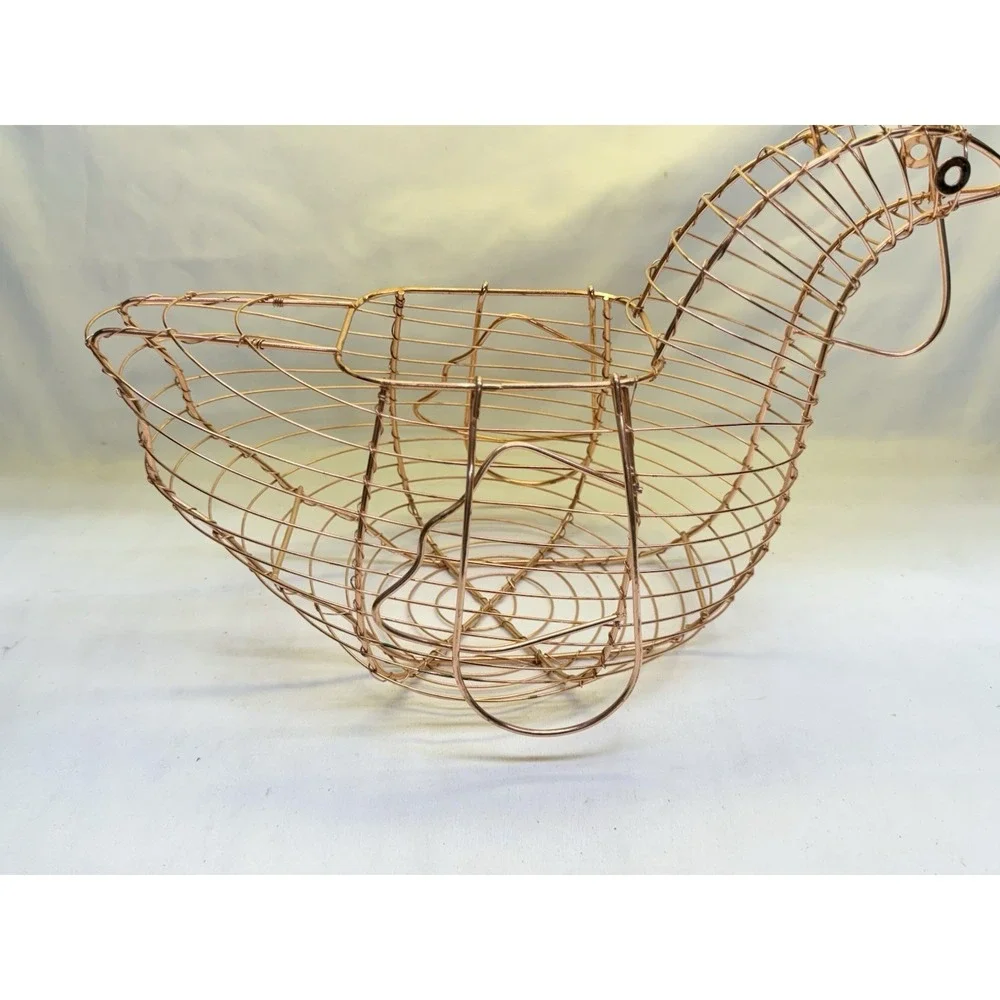 Vintage Copper Color Wire Hen Chicken Egg Basket With Handles
